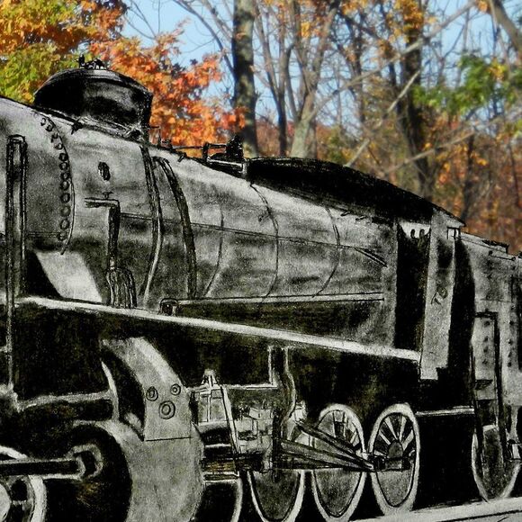 Hand Crafted Train Engine Locomotive Pencil Drawing Framed 8x10" - Picture 3 of 6